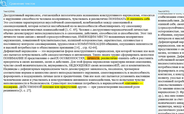 Рисунок 18 — Ручное разбиение шинглов, которые небыли перефразированы (текст желтых блоков)